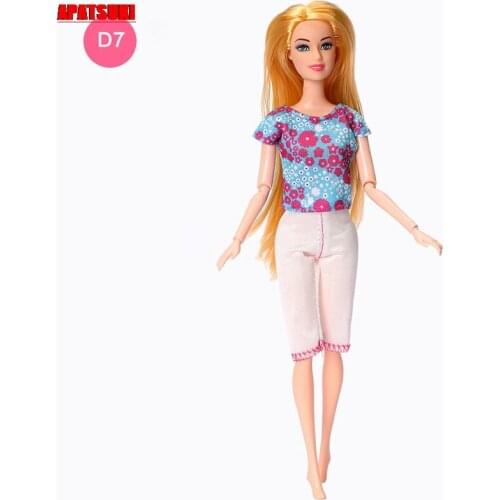 Floral Blue Shirt Tops & White Crop Pants Trousers For Barbie Doll Clothes Set Outfits For 1/6 BJD Dollhouse Kid DIY Toys