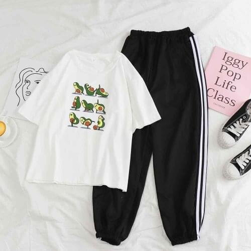 Two Piece Set Summer Trousers Women 2021 Pants Sets Fashion Tracksuit Suitcasual Tops for Women Avocado Stripe Sweatpants