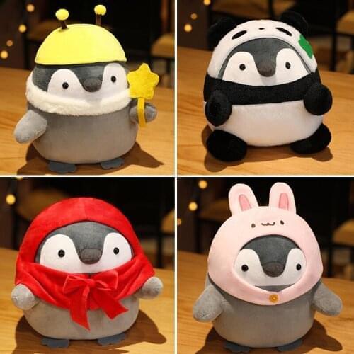 Cute Positive Penguin Toys Stuffed Animals Panda Rabbit Tiny Red Hat Plush Soft Feather Doll for Kids Girls Birthday Gifts