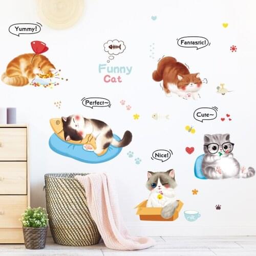 Cartoon Funny Cats Wall Stickers Fashion Room Decoration Lovley Animals Home Decor for Kids Room PVC Wall Art Removable