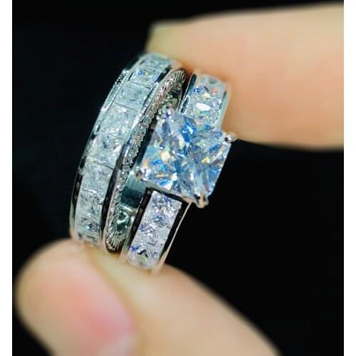 Ring Set For Women Wedding Silver Color Luxury Vintage Engagement Fashion Jewelry Valentines Day Gift Wholesale DD021