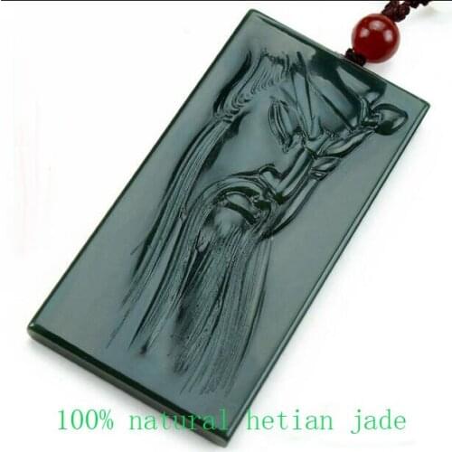 Natural Hetian yu stone carved Guangong pendant men atmosphere brand yu statue pendant jewelry free necklace rope