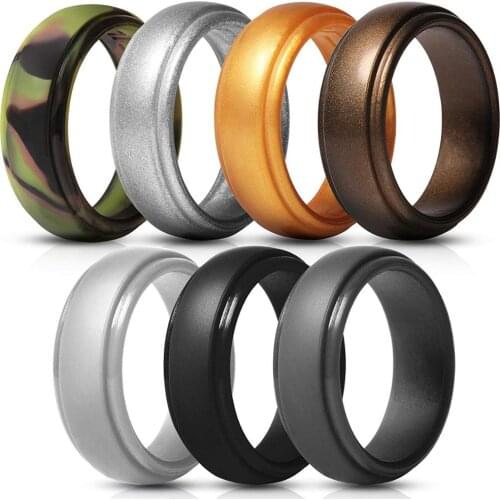 New 7pcs/set Food Grade FDA Silicone Rings Hypoallergenic Flexible Sport Silicone Finger Ring For Men Women Wedding Rubber Bands