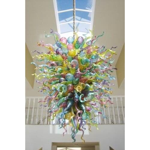 Luxury Hotel Lobby Decorative Led Light Design European Style Hand Blown Stained Glass Crystal Pendant Light