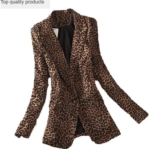 S-3XL Vintage Spring Women Plus Large Leopard Slim One Button Blazer Outwear Suit Female Jacket Coat ZL2844