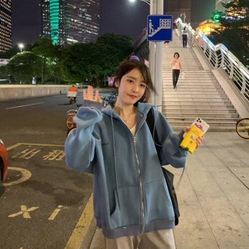 Oversized Letter Print Hooded Sweatshirt Women Vintage Korean Loose Casual Cotton Cardigans Outwear Autumn Winter Long Sleeve