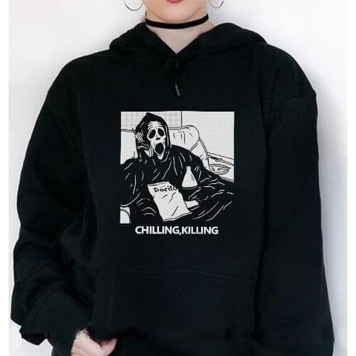 Horror Skull Hoodie Harajuku Fun Ghost Chilling Killing Letter Print Top Gothic Womens Sweatshirt Fashion Loose Vintage Hoodie