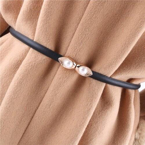 Thin Adjust Cowhide Belts For Lady Coat Genuine Leather Waistbands Dress Good Pearl Gold Buckle Cummerbunds Jeans Decorate Girl