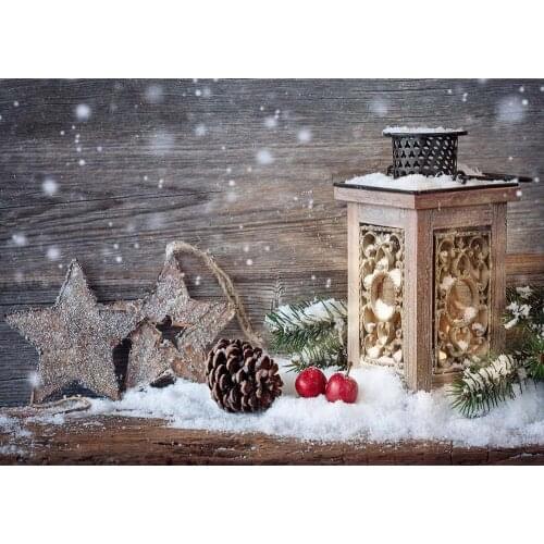 Wooden Board Christmas Star Snow Pine Cone Vinyl Photography Backgrounds Customized Photographic Backdrops for Photo Studio