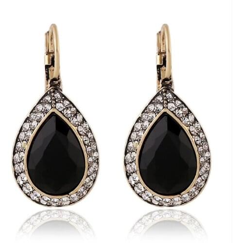 Vintage Bohemian style black stone earrings water drop womens drop earrings 2.2*1.6cm one pair xye228