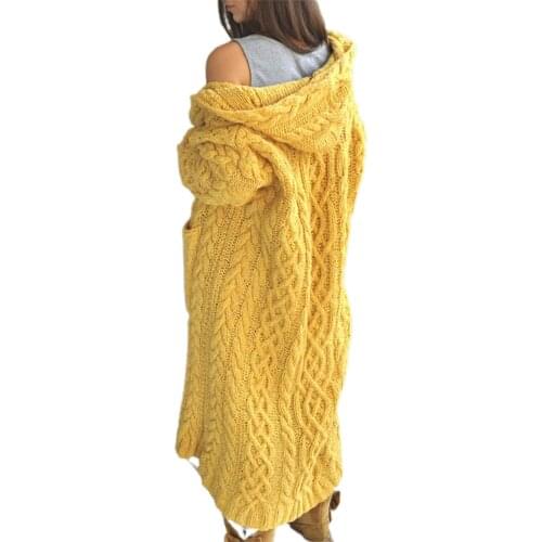 Plus Size Knit Sweater Cardigan Women Solid Color Long Sleeve Braid Hooded Sweater Jacket Coat Overcoat Female Dress Sweater