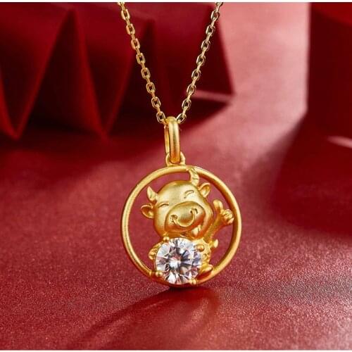 China Style 100% 925 Sterling Silver Gold Cattle Real 1 Carat D Color Moissanite Lucky Pendant Necklace For Women Fine Jewelry