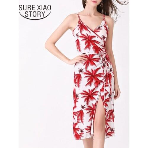 Fashion Summer women dresses 2021 ladies dress Sleeveless Print A-Line office Lady chiffon dress V-Neck Empire 3822 50