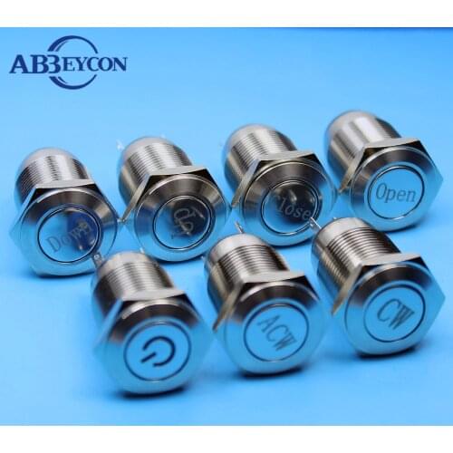 16mm Waterproof Latching Button Switch UP DOWN Logo Flat Head Metal Shell IP65 Solder Terminal Machine Push Button Switch