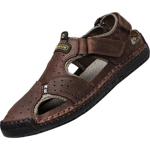 2020 Summer Mens Leather Casual Shoes Size 48 47 Classic Roman Sandals Outdoor Sneaker Beach Rubber Flip Flops Men Water Shoes