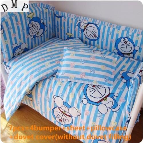 Promotion! 6/7PCS Baby Bedding Printing Embroidery Crib Bedding Set 120*60/120*70cm