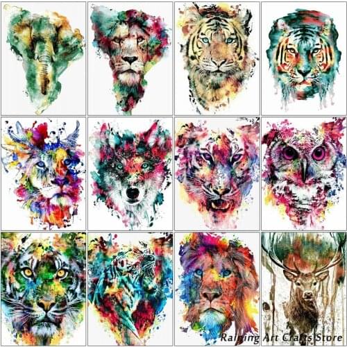 5D Diy Diamond Painting Watercolor Animal Embroidery Full Drill Rhinestone Tiger Lion Wolf Cross Stitch Kit Mosaic Picture Decor