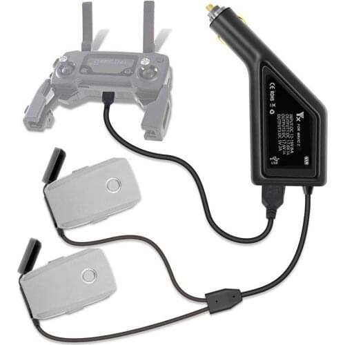 3 in 1 Car Charger with Dust Cover for DJI Mavic 2 Pro/Zoom Battery and Remote Controller,Triple Output (USB + 2 x Battery)