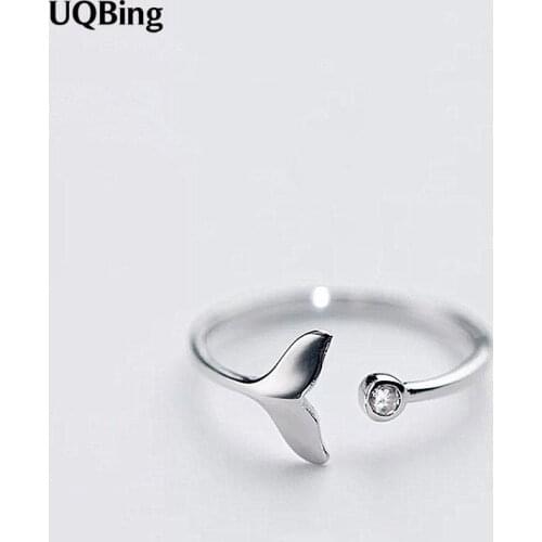 Free Shipping Fashion 925 Sterling Silver Fish Tail Rings With Rhinestone Open Rings Jewelry