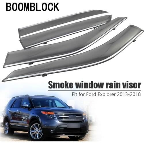 BOOMBLOCK 4pcs Car Covers Window Visor Sun Rain Wind Deflector Awning Shield ABS For Ford Explorer 2013 2014 2015 2016 2017 2018