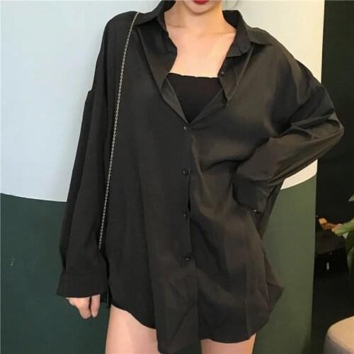 HOUZHOU Black Shirts Oversize Vintage Harajuku Chic Women Blouse Korean Style Long Sleeve Casual Tops Autumn Femme Streetwear