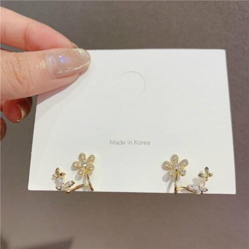 Zeojrlly Geometric Metal Women Trendy Stud Earrings Korean Ins Earrings Flowers Small Earrings For Girls Cute Jewelry