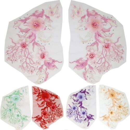 Net Yarn Three-dimensional Flower Hot Rhinestone Beading Embroidery Lace Lace Accessories Wedding Dress Decoration Lace