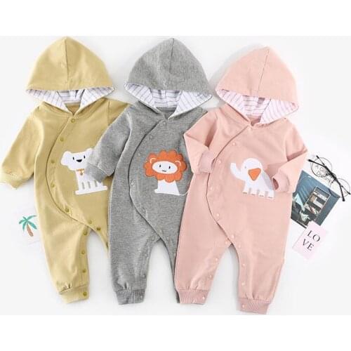 Newborn Climb Cartoon animal elephant lion dog Print Jumpsuit Spring Autumn New Baby Long-sleeved Childrens boys girls Clothing