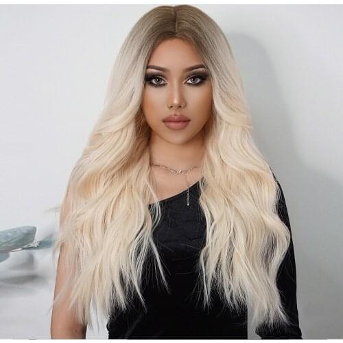 TINY LANA Long Wavy Woman Wigs Omber Brown Blonde Platinum Synthetic Wigs For America Africa Woman Heat Resistant Fiber Cosplay