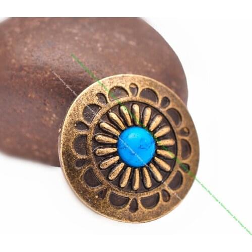 10Pcs 30Mm Retro Brass Indian Flower Art Purple Turquoise Conchos for Leathercraft Indian Style Belt DIY Making Accessories