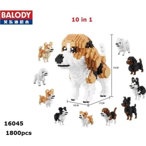 Balody Mini Blocks 10 in 1 Cute Dog Plastic Building Toy Animal dachshund Model Brinquedos Husky Toys for Children Lovely Gifts