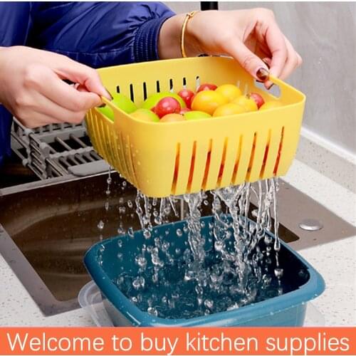 Multifunctional double-layer drain basket filter with lid kitchen refrigerator drain storage box plastic fruit storage basket
