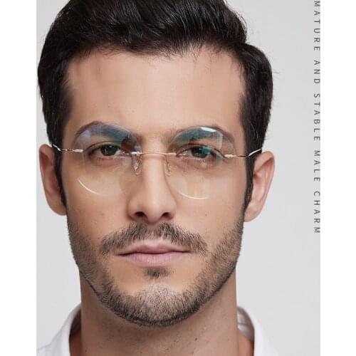 Lightweight Titanium Alloy Rimless Round Glasses for Men and Women Circle Optical Prescription Eyeglasses Frame oculos de grau