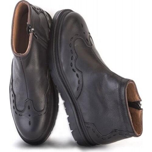 Mens England Style Chelsea Boots Winter Genuine Leather Bullock Carved Ankle Shoes Luxury Business Casual Zip Platform Boots