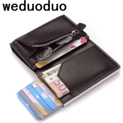 Wallet Men Leather Vintage Zipper Card Holder Purse Mens RFID Anti-thief Card Wallet Small Thin Money Bag Walet Wallets