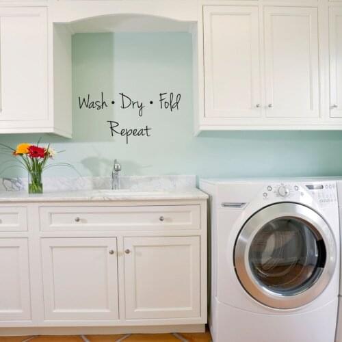 Laundry Room Quote Wall Decal Wash Dry Fold Repeat Vinyl Lettering Stickers Laundry Decor Waterproof Art Mural Decals D833