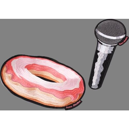 Microphone Embroidered Donuts Patches Sew On Cartoon Sweet Food Appliques DIY Fashion Clothes Bags Jeans Stickers Badges