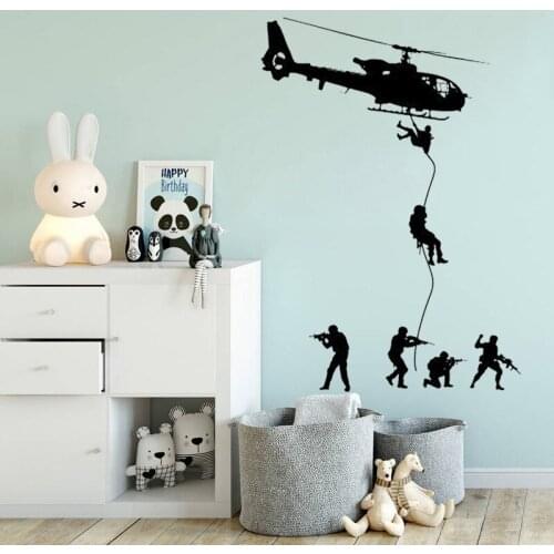 Helicopter Wall Sticker Military Soldiers Decal Swat Commando Kids Boys Bedroom Decoration Creative Living Room Decor Landing