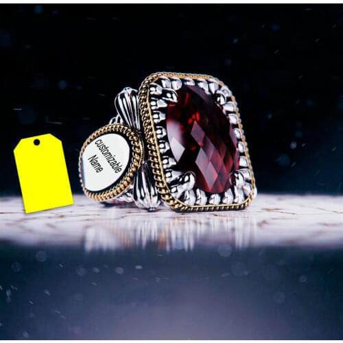 Customizable Name 925 Sterling Silver Ring For Man Real Pure Turquoise Agate Tiger Eye Amber Ruby Lapis Stone Turkish Jewelry