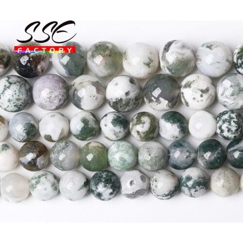 Natural Tree Agates Stone Beads Green Agates Round Loose Beads 15" Strand 4 6 8 10 12 MM For Jewelry Making DIY Bracelet A15