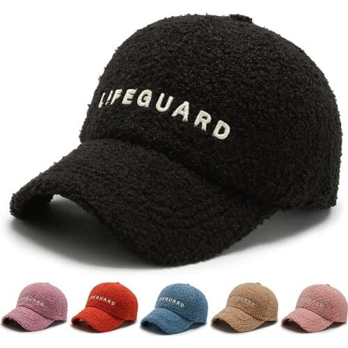 New Hat Women Winter Lamb Plush Embroidery Letters Fashion Baseball Cap Hipster Woman Terry Baseball Cap Hats Snapback Warm Hat