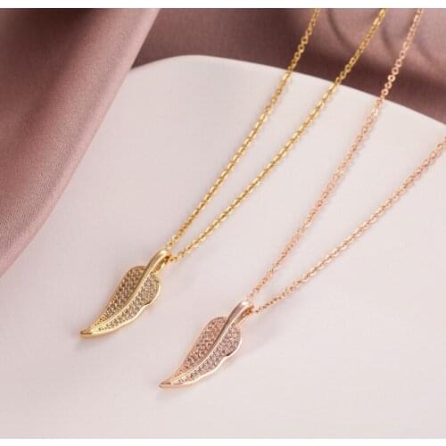 New Design Zircon Leaf Copper Pendant Necklace For Women Girls Plant Charms Stainless steel Chain Choker Jewelry Gifts