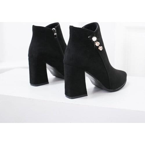 Autumn and winter new boots womens high heels womens Martin boots buckle fashion pointed toes Western ankle English style