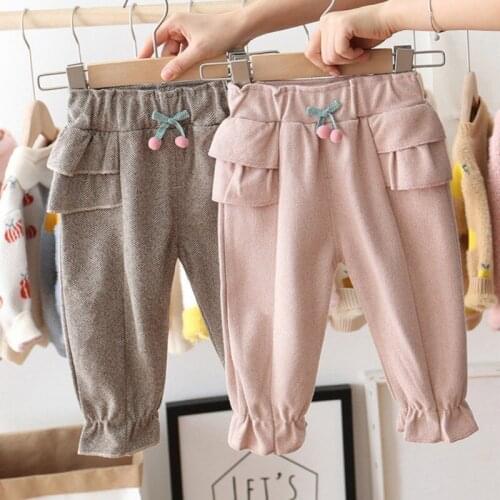 1-8T Baby Girls Pants Spring Autumn Toddler Kids Cotton Print Cute Trousers Children Casual Bow Clothes Winter Bottoms Outfits