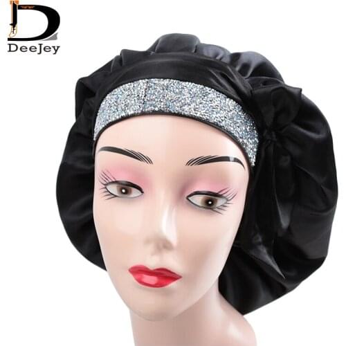 Customize Satin Hair Rhinestone Bonnet Bling Bonnet Wholesale Custom Designer Hair Bonnets