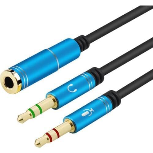Gold Plated 3.5mm Stereo Female to 2 Male Y-splitter Aux Cable with Separate Headphone/Microphone Plugs