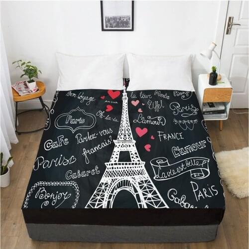 Eiffel Tower fitted sheet bed sheet With An Elastic Band 150x200/180/200/160x200 Mattress Cover Bed cover 1pc Egyptian Red heart