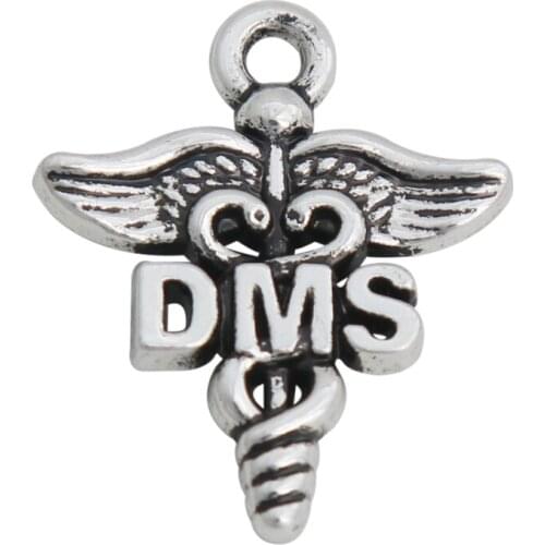RAINXTAR Fashion Alloy DMS Medical Charms For Doctor Gifts Jewelry Making19*23mm 50pcs AAC1588