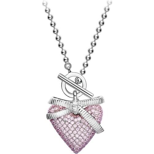 Luxury Designer Fashion 925 Sterling Silver Pink Lovely Gift Sweetheart Necklace Micro 5A Zirconia Women Girls Jewelry