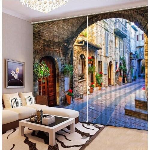 Customize luxury Blackout Curtains Window Curtain Living Room European style Beautiful alley 3D Curtain Bedroom decor